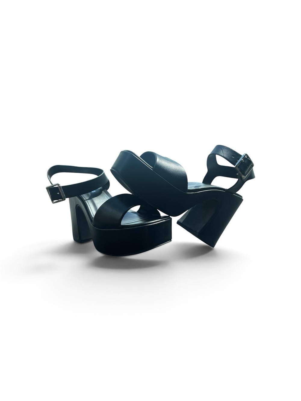 Soda Black Platform Block Heel Sandals with Ankle Strap Size 6